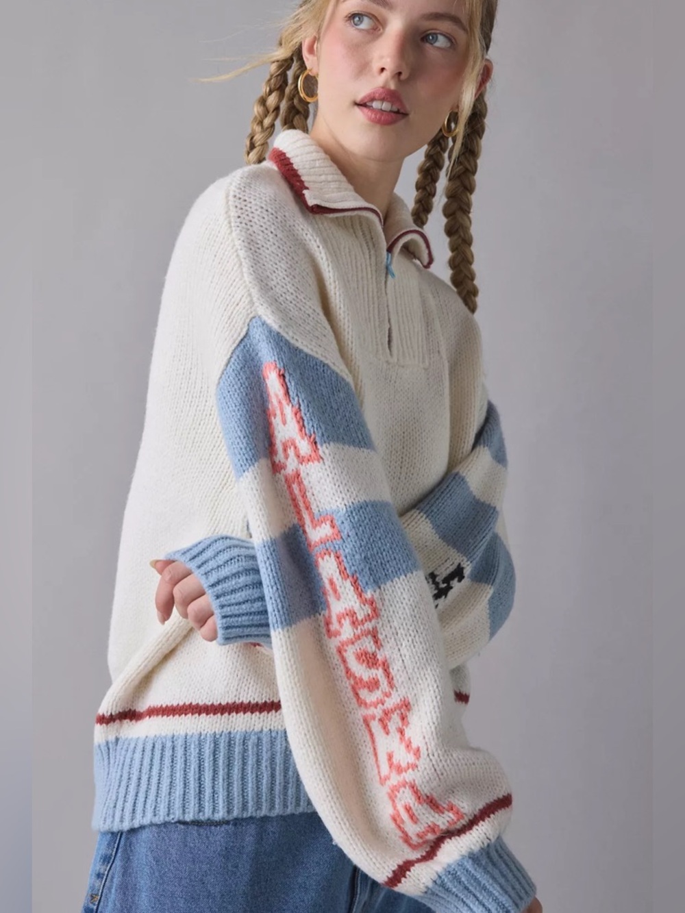 BDG Lizzie Alaska Husky Graphic Quarter Zip Pullover Sweater XS BNWT - Picture 3 of 10